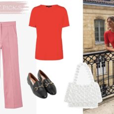 Outfit rosa und rot kombiniert